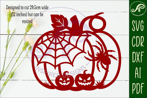 Pumpkin Halloween spider web wall sign svg laser cut file SVG APInspireddesigns 