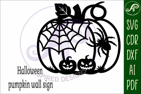 Pumpkin Halloween spider web wall sign svg laser cut file SVG APInspireddesigns 