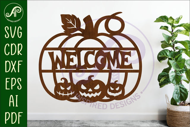 Pumpkin halloween welcome wall sign svg laser cut file SVG APInspireddesigns 
