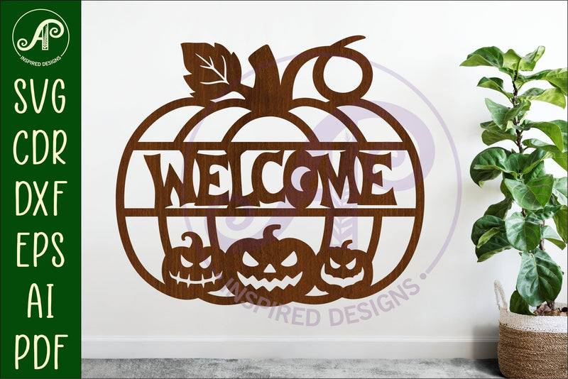 Pumpkin halloween welcome wall sign svg laser cut file SVG APInspireddesigns 
