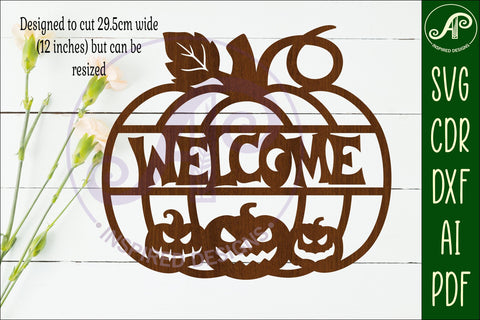 Pumpkin halloween welcome wall sign svg laser cut file SVG APInspireddesigns 