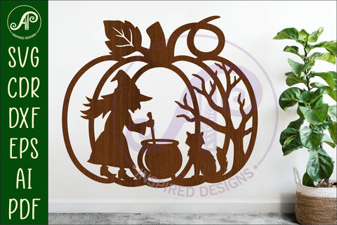 Pumpkin Halloween witch wall sign svg laser cut file SVG APInspireddesigns 