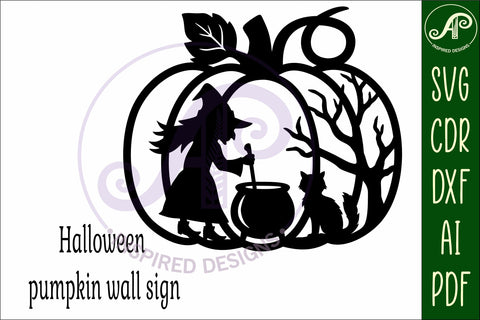 Pumpkin Halloween witch wall sign svg laser cut file SVG APInspireddesigns 