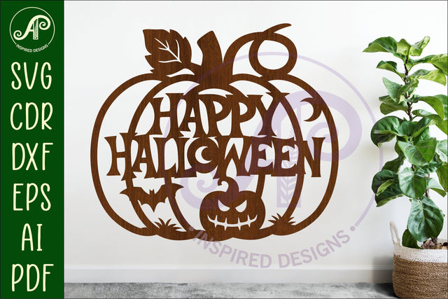 Pumpkin Happy Halloween wall sign svg laser cut file SVG APInspireddesigns 
