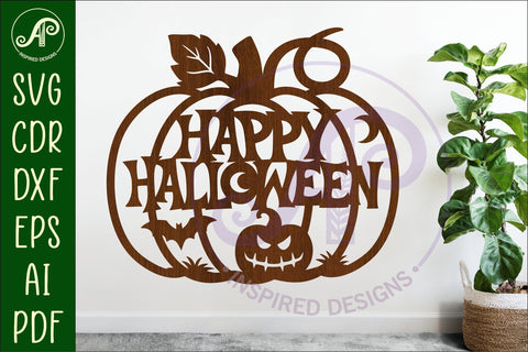 Pumpkin Happy Halloween wall sign svg laser cut file SVG APInspireddesigns 