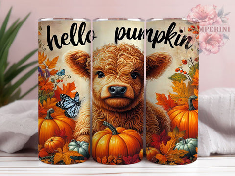 Pumpkin Highland Cow 20oz Tumbler Wrap PNG, Hello Pumpkin Tumbler PNG Sublimation Design, Straight & Tapered Tumbler Wrap, Instant Digital Download Sublimation Li Zamperini 