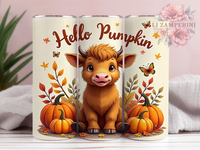 Pumpkin Highland Cow 20oz Tumbler Wrap PNG, Hello Pumpkin Tumbler PNG Sublimation Design, Straight & Tapered Tumbler Wrap, Instant Digital Download Sublimation Li Zamperini 