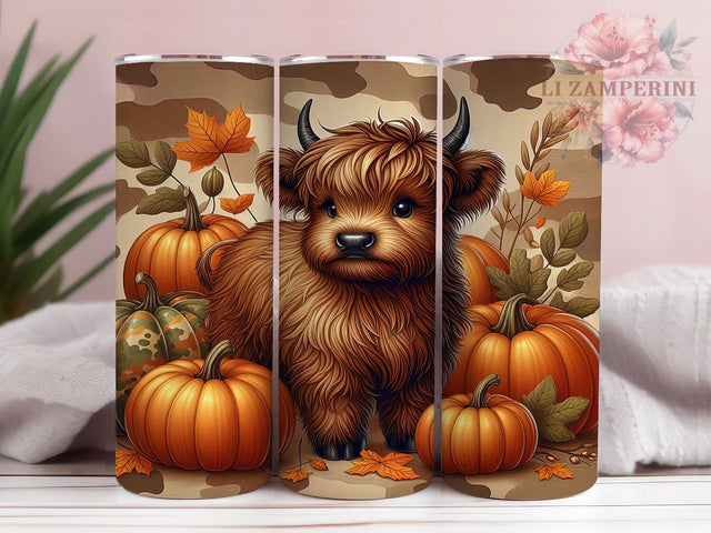 Pumpkin Highland Cow Fall Tumbler Wrap, Fall Cow Tumbler Png, 20oz Skinny Tumbler, Farmhouse Fall Tumbler, Autumn Sublimation Design, Pumpkin Highland Cow, Tumbler Design Download Sublimation Li Zamperini 