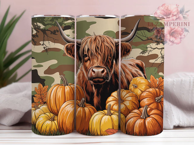 Pumpkin Highland Cow Fall Tumbler Wrap, Fall Cow Tumbler Png, 20oz Skinny Tumbler, Farmhouse Fall Tumbler, Autumn Sublimation Design, Pumpkin Highland Cow, Tumbler Design Download Sublimation Li Zamperini 