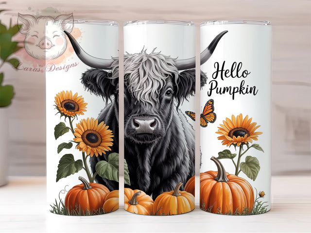 Pumpkin Highland Cow Fall Tumbler Wrap, Pumpkin Cow Tumbler Png, 20oz Skinny Tumbler, Farmhouse Fall Tumbler, Autumn Sublimation Design, Hello Pumpkin Tumbler, Tumbler Design Download Sublimation Lara' s Designs 
