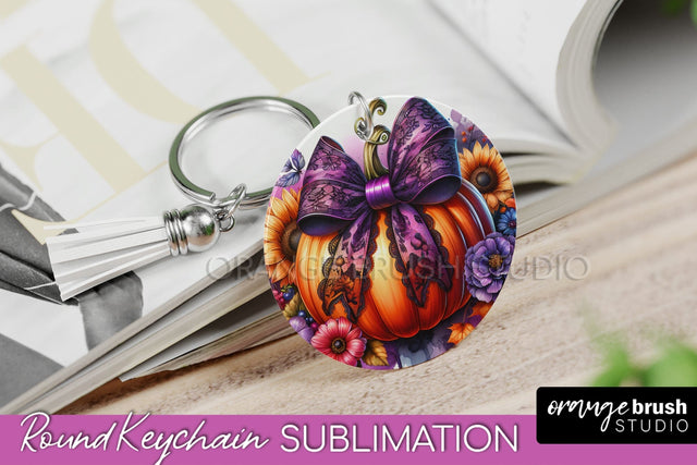 Pumpkin Keychain - Fall Coquette Keychain Sublimation PNG Sublimation OrangeBrushStudio 