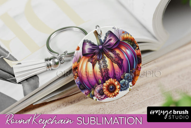 Pumpkin Keychain - Fall Coquette Keychain Sublimation PNG Sublimation OrangeBrushStudio 