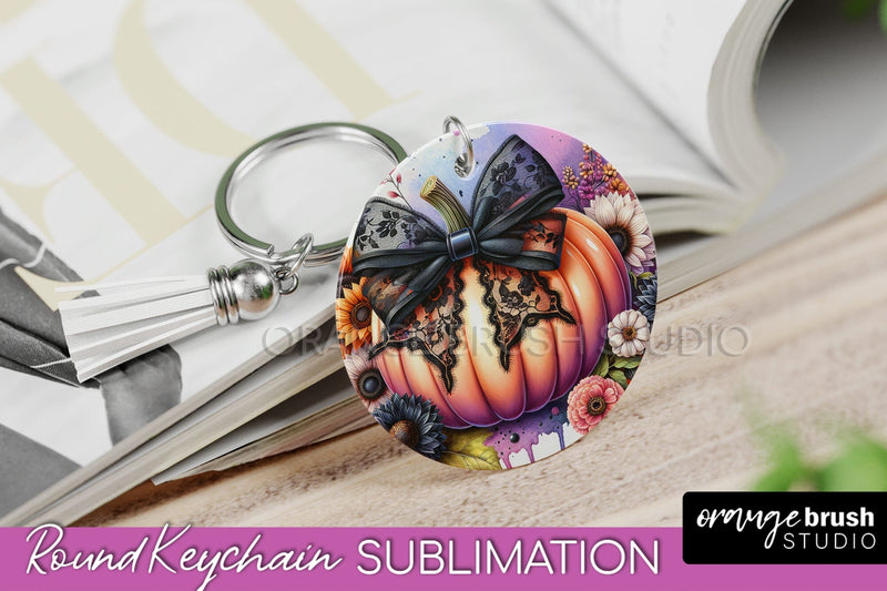 Pumpkin Keychain - Fall Coquette Keychain Sublimation PNG Sublimation OrangeBrushStudio 