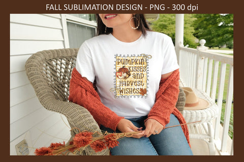 Pumpkin Kisses & Harvest Wishes, Autumn Sublimation Png Design, Digital Download Sublimation Keepsake Treasures Designs LLC. 