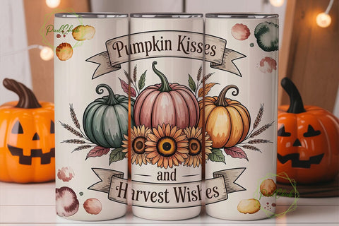 Pumpkin Kisses Tumbler Wrap PNG Sublimation PixelChick 
