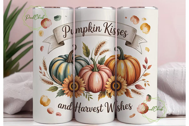Pumpkin Kisses Tumbler Wrap PNG Sublimation PixelChick 