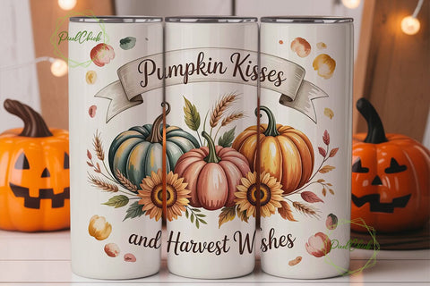 Pumpkin Kisses Tumbler Wrap PNG Sublimation PixelChick 