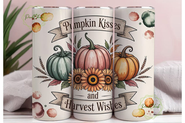 Pumpkin Kisses Tumbler Wrap PNG Sublimation PixelChick 