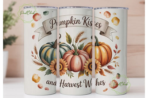 Pumpkin Kisses Tumbler Wrap PNG Sublimation PixelChick 