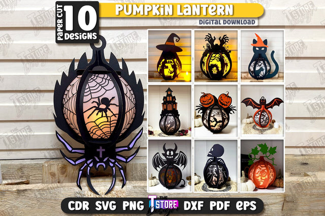 Pumpkin Lantern Paper Cut Bundle | Paper Jack O Lantern | Halloween Décor | SVG Files SVG The T Store Design 
