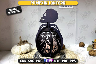 Pumpkin Lantern Paper Cut | Paper Jack O Lantern | Halloween Décor | SVG File SVG The T Store Design 