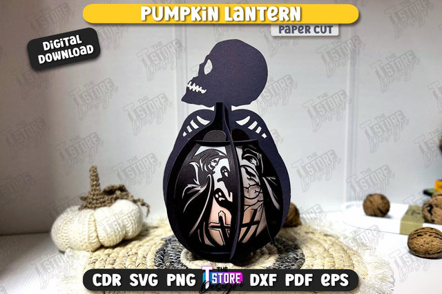 Pumpkin Lantern Paper Cut | Paper Jack O Lantern | Halloween Décor | SVG File SVG The T Store Design 