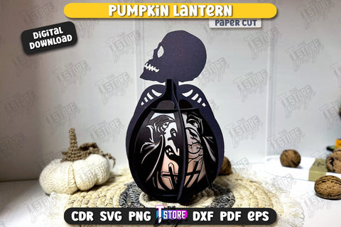 Pumpkin Lantern Paper Cut | Paper Jack O Lantern | Halloween Décor | SVG File SVG The T Store Design 