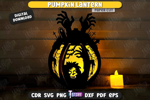 Pumpkin Lantern Paper Cut | Paper Jack O Lantern | Halloween Décor | SVG File SVG The T Store Design 