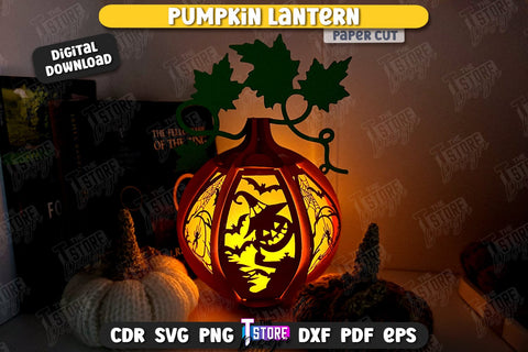 Pumpkin Lantern Paper Cut | Paper Jack O Lantern | Halloween Décor | SVG File SVG The T Store Design 