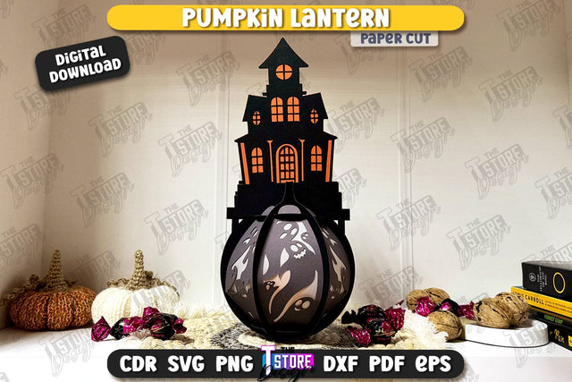 Pumpkin Lantern Paper Cut | Paper Jack O Lantern | Halloween Décor | SVG File SVG The T Store Design 