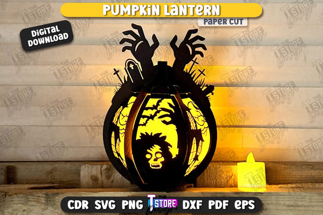 Pumpkin Lantern Paper Cut | Paper Jack O Lantern | Halloween Décor | SVG File SVG The T Store Design 