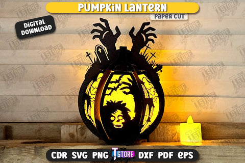 Pumpkin Lantern Paper Cut | Paper Jack O Lantern | Halloween Décor | SVG File SVG The T Store Design 