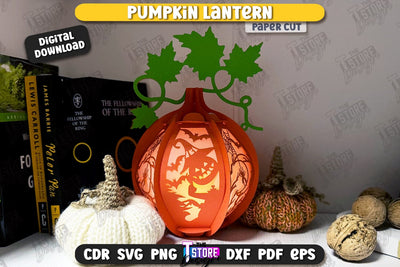 Pumpkin Lantern Paper Cut | Paper Jack O Lantern | Halloween Décor | SVG File SVG The T Store Design 