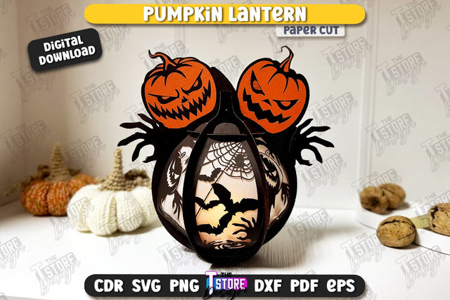 Pumpkin Lantern Paper Cut | Paper Jack O Lantern | Halloween Décor | SVG File SVG The T Store Design 
