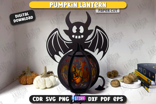 Pumpkin Lantern Paper Cut | Paper Jack O Lantern | Halloween Décor | SVG File SVG The T Store Design 