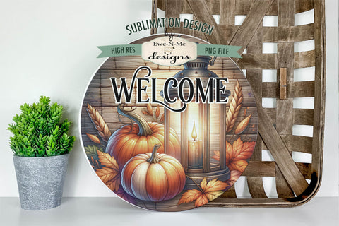Pumpkin Lantern Welcome | Fall Round Sublimation Design Sublimation Ewe-N-Me Designs 