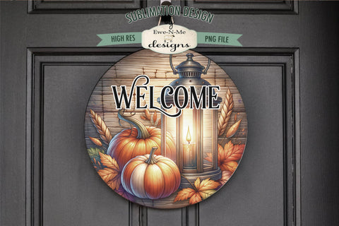 Pumpkin Lantern Welcome | Fall Round Sublimation Design Sublimation Ewe-N-Me Designs 