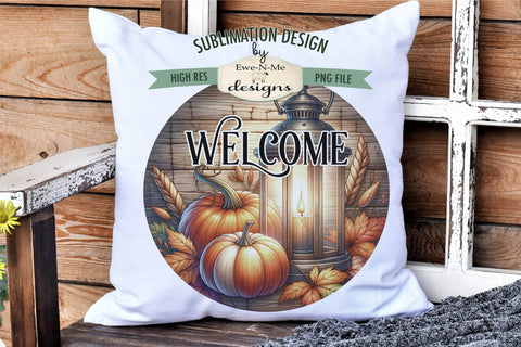 Pumpkin Lantern Welcome | Fall Round Sublimation Design Sublimation Ewe-N-Me Designs 