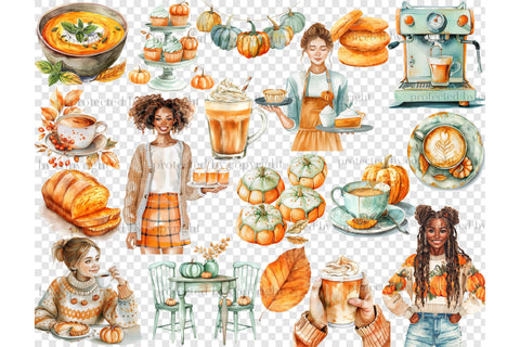 Pumpkin Latte Clipart | Autumn Coffeehouse PNG SVG GlamArtZhanna 