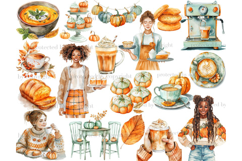 Pumpkin Latte Clipart | Autumn Coffeehouse PNG SVG GlamArtZhanna 
