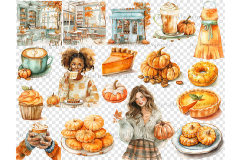 Pumpkin Latte Clipart | Autumn Coffeehouse PNG SVG GlamArtZhanna 
