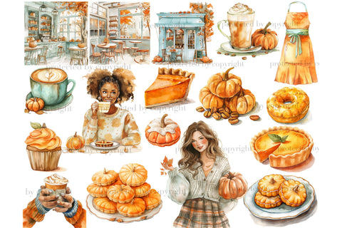 Pumpkin Latte Clipart | Autumn Coffeehouse PNG SVG GlamArtZhanna 