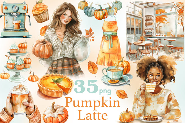 Pumpkin Latte Clipart | Autumn Coffeehouse PNG SVG GlamArtZhanna 