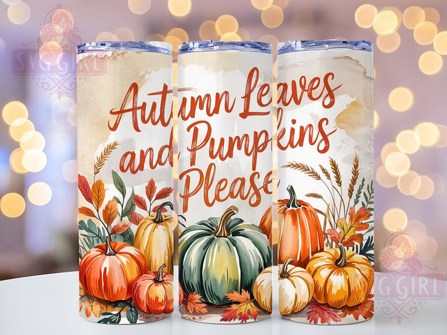 Pumpkin & Leaves Fall Tumbler Wrap, Pumpkin Tumbler Png, 20oz Skinny Tumbler, Autumn Leaves Png, Sublimation Design, Tumbler Wrap Download, Pumpkin Season Png Sublimation SvggirlplusArt 
