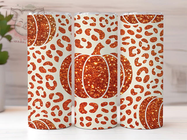 Pumpkin Leopard Fall 20oz Tumbler, Pumpkin Motif, Leopard Print, Fall Theme, Autumn Pattern, Rustic Charm, Skinny Tumbler, Sublimation PNG Sublimation Lara' s Designs 