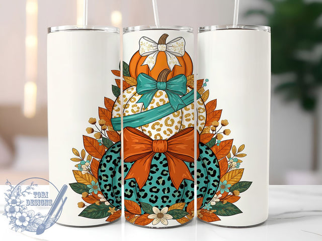 Pumpkin Leopard Fall Vibes Tumbler, Pumpkin Leopard Wrap, Autumn Coquette Design, 20oz Sublimation Wrap, Bow Aesthetic Drinkware, Seasonal Pumpkin Tumbler, Rustic Autumn Wrap Sublimation ToriDesigns 