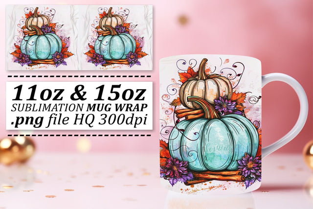Pumpkin Mug Wrap Design Watercolor Autumn 11oz/15oz Sublimation afrosvg 