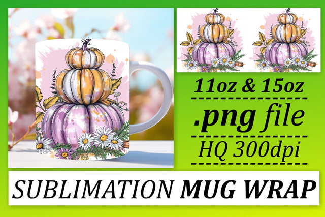 Pumpkin Mug Wrap Design Watercolor Fall 11oz/15oz Sublimation afrosvg 