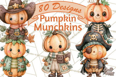Pumpkin Munchkins Cute Halloween Clipart PNG Sublimation Crafty Mama Studios 