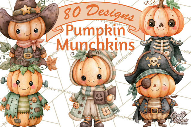 Pumpkin Munchkins Cute Halloween Clipart PNG Sublimation Crafty Mama Studios 